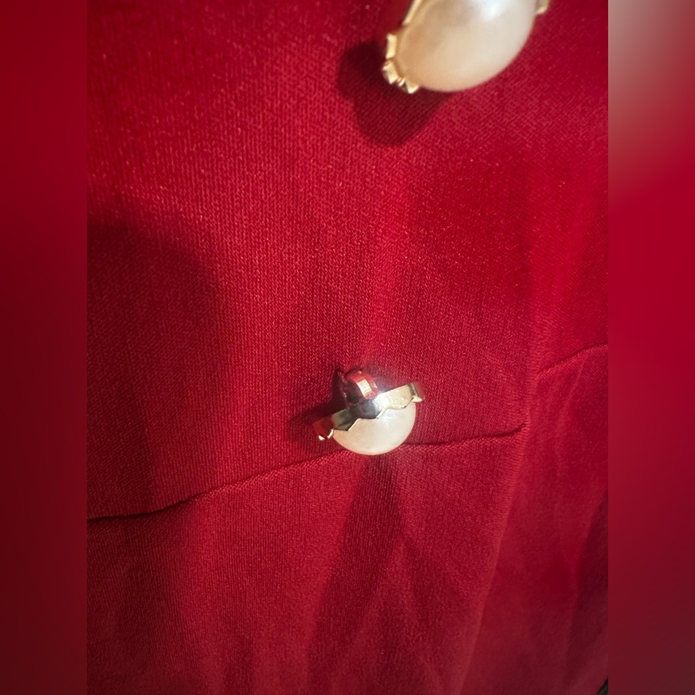 Long Red Dress With Sewn On Pearls and Puffed Sleeves - Picture 7 of 13